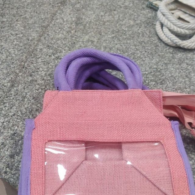 Purple & Coral PVC-Window Bag, Puru Wings jute product