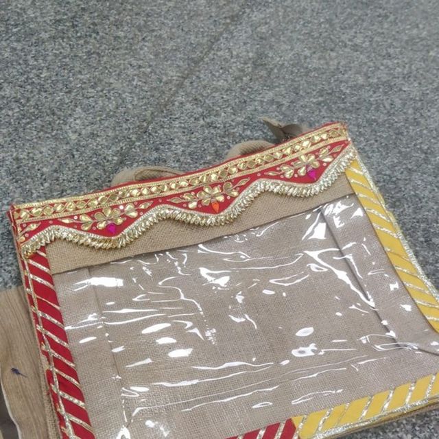 Gota-Trim Jute Vanity Pouch, Puru Wings jute product